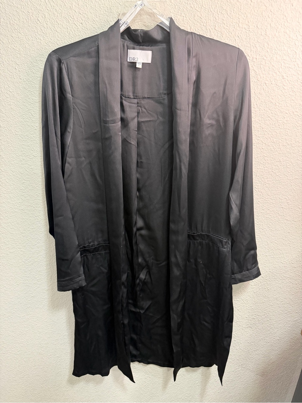 DR2 Black Satin Open-Front Duster